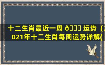 十二生肖最近一周 🍁 运势（2021年十二生肖每周运势详解(最新完整版)）